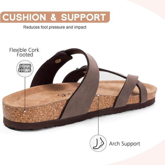Women's Slide Sandals with Soft Cork Footbed, Comfort Arch Support Flat Sandals - Picture 3 of 6